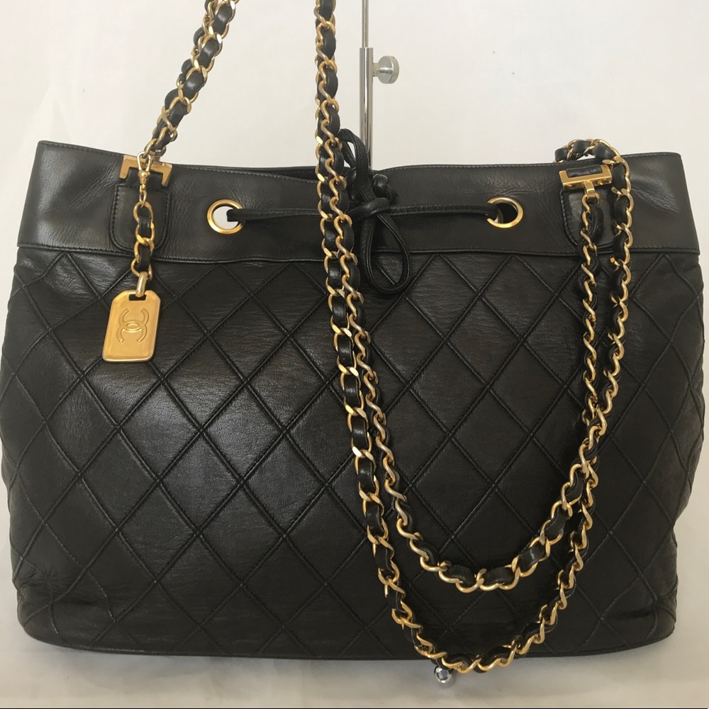 Authentic Chanel Quilted leather gold chain tote